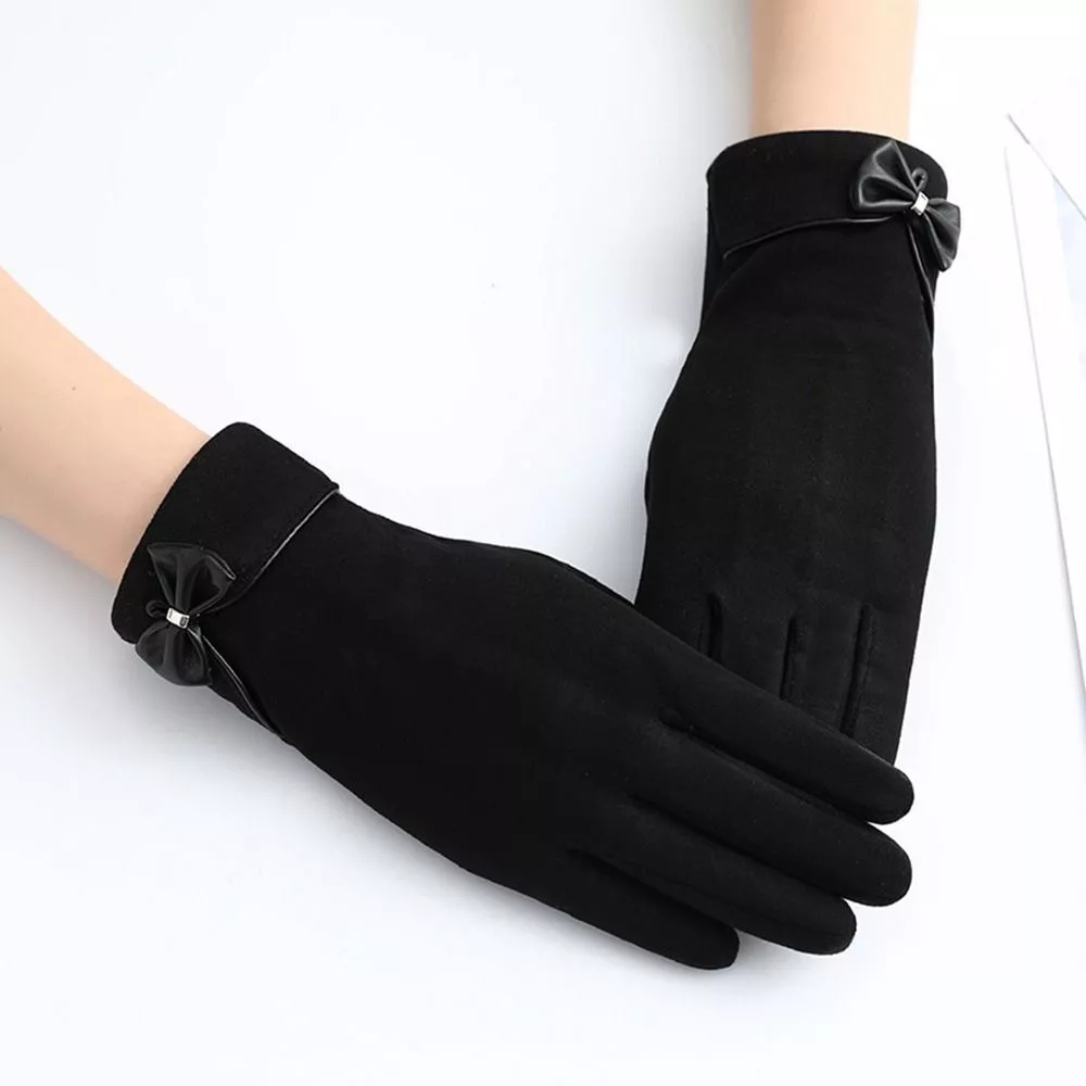 Warm Womens Touchscreen Gloves - Short Fitted Suede Winter