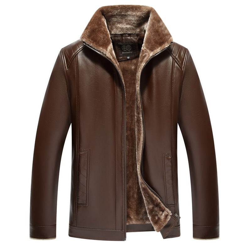 Chaqueta de cuero cálida para hombre - cuello alto forrado de piel, cuero PU duradero, ropa de ciudad para invierno