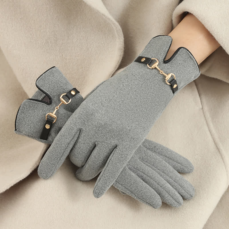 Windproof Women’s Buckle Gloves - Refined Wool Blend, City