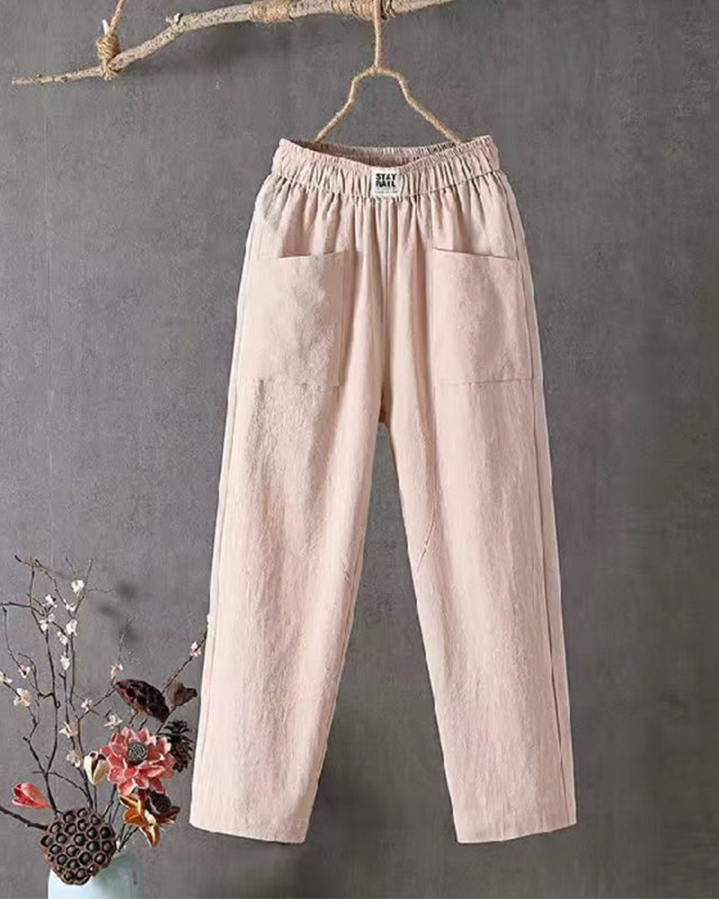 Variant image for Loose-Fitting White Linen Pants for Women, Breathable Flax Trousers for All Occasions, Comfortable and Stylish-41