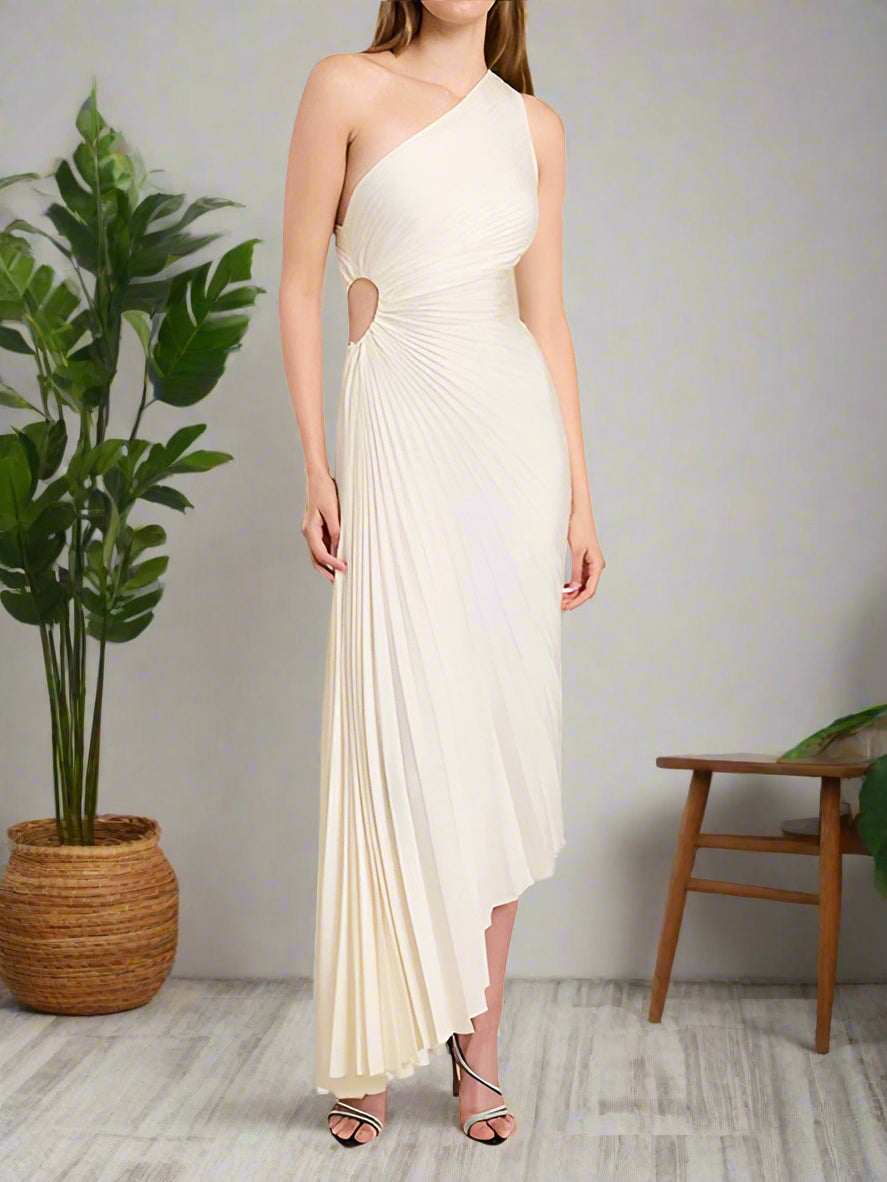 One-Shoulder Pleated Evening Dress for Weddings, Formal Gowns, Elegant Black Formal Dress-3