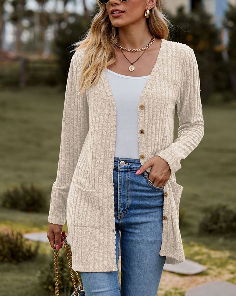Cárdigan suave para mujer - largo, de punto acanalado, para otoño