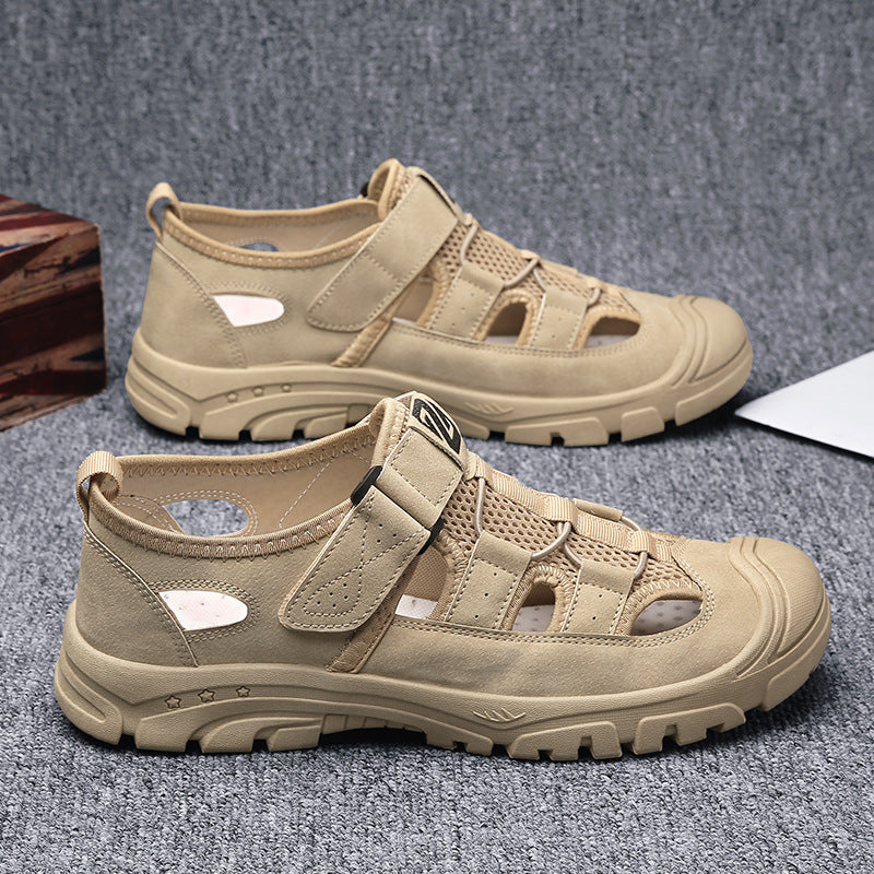 Breathable durable men's sandals - closed-toe, strappy, synthetic leather, casual outdoor