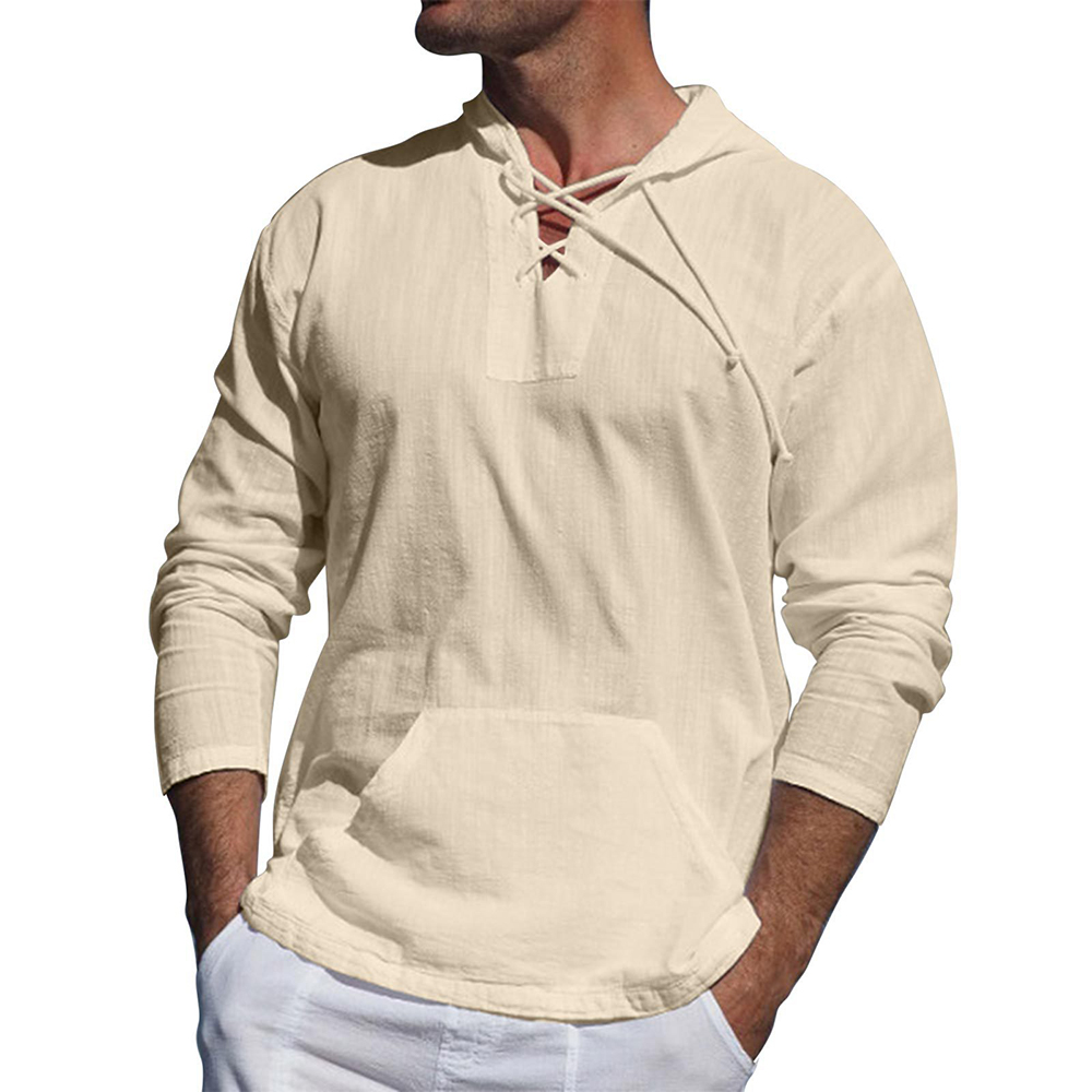 Lightweight Casual Mens Pullover - Laceup V Neck, Linen