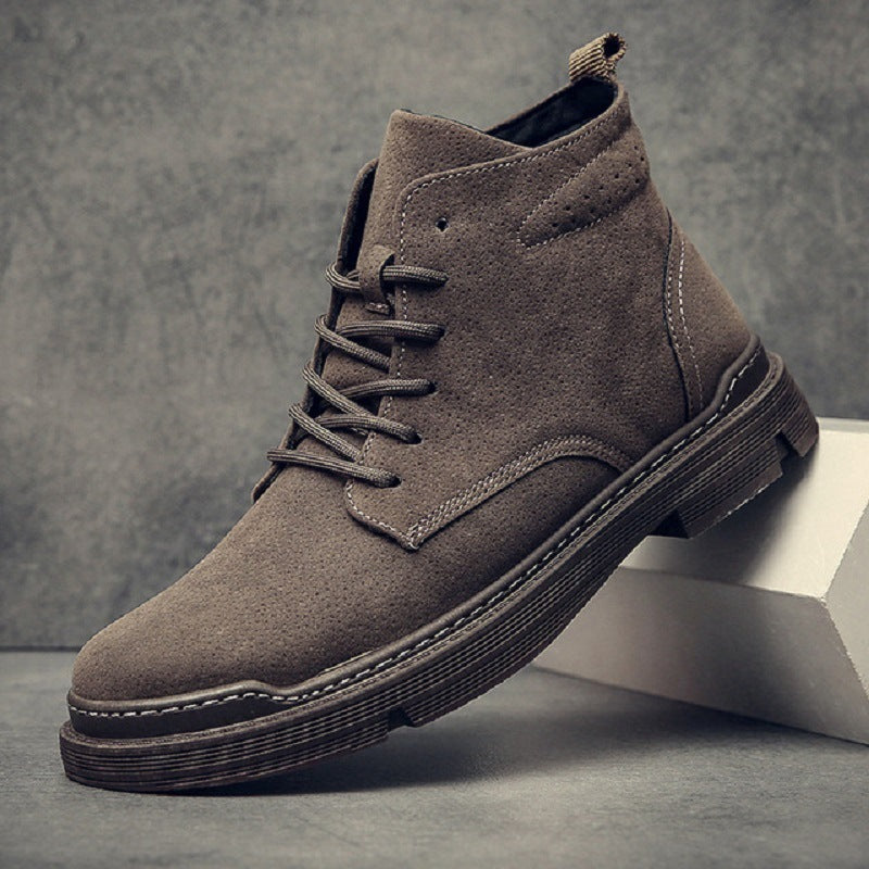 Supportive Men's High-Top Boots - Lace-Up, PU Suede, Winter