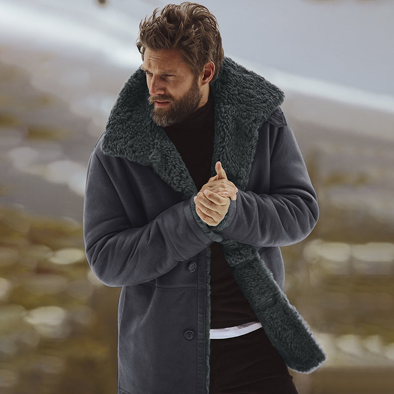 Warm Men’s Winter Coat - Single-Breasted Sherpa Lined