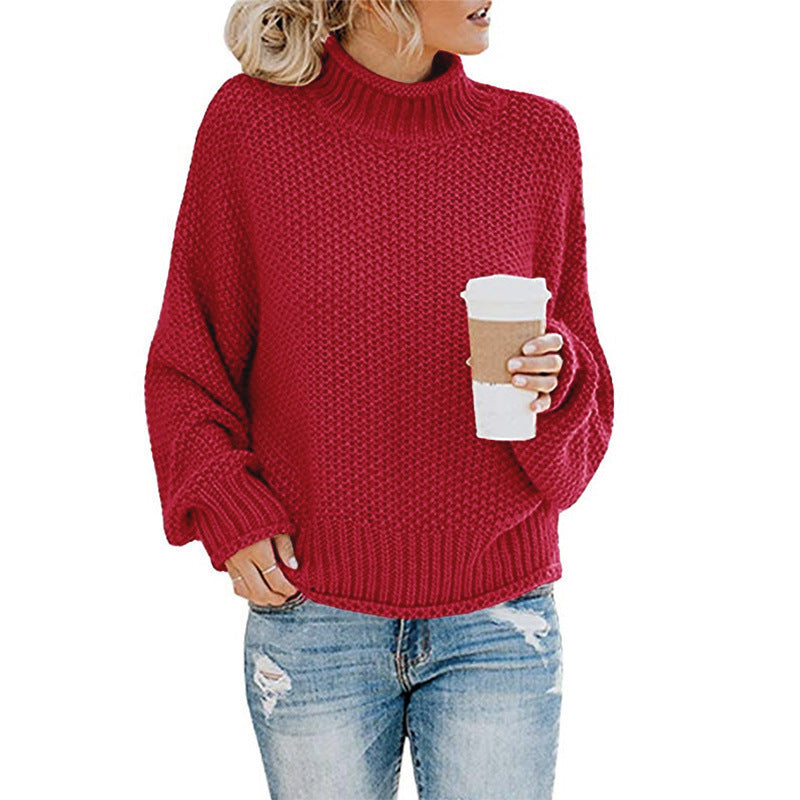 Warm Women's Pullover Sweater - Turtleneck Knit, Winter