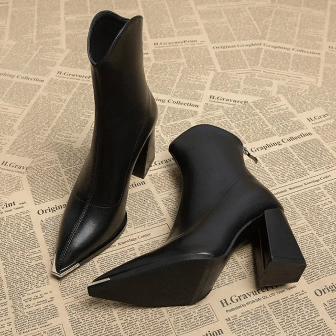 Supportive Women's Ankle Boots - Pointed Toe, Faux Leather