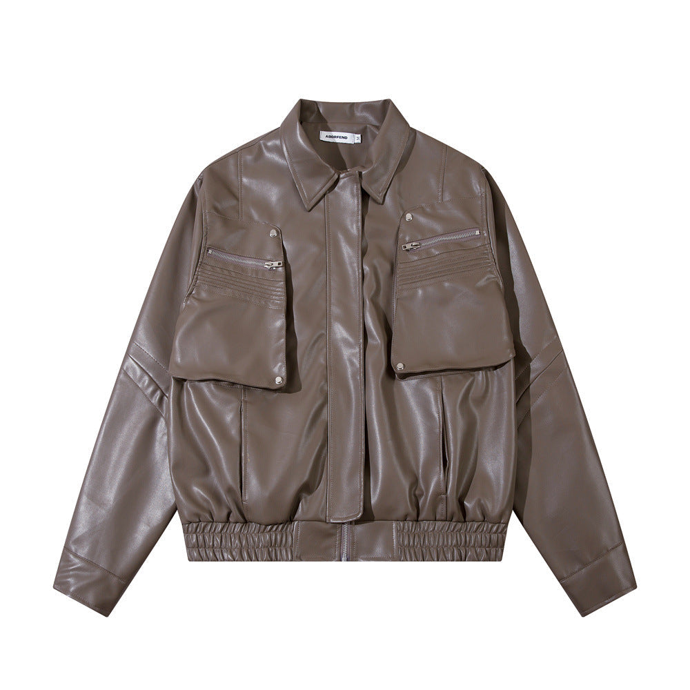 Chaqueta suave para hombre de cuero PU - estilo motociclista/motero, cuero PU duradero, ropa de primavera