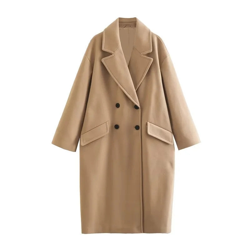 Oversized Women Coat - Double Breasted, Polyester, Citywear