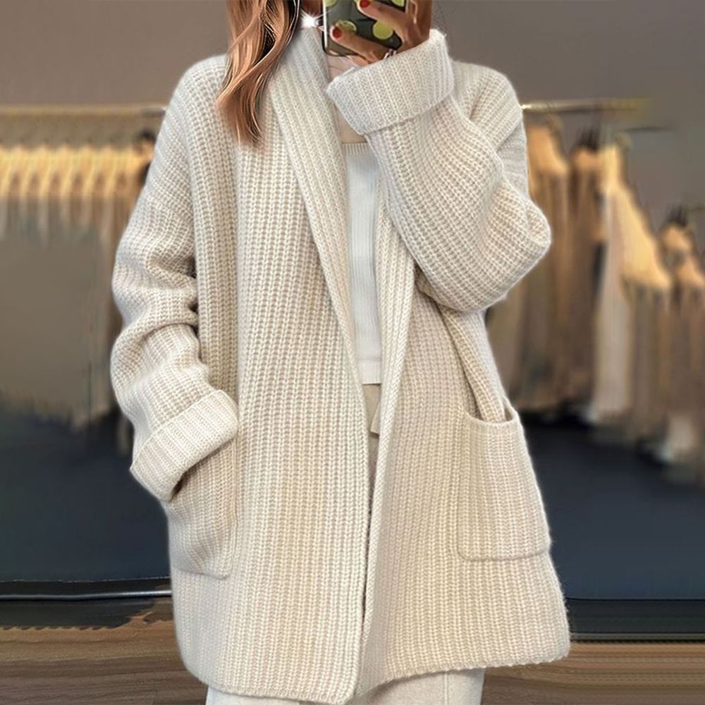 Blød og hyggelig strikket cardigan til kvinder – Oversized sjalskrave