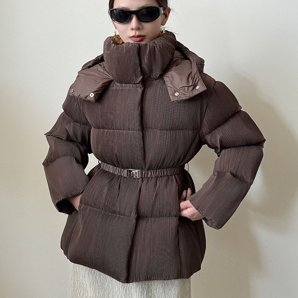 Insulating Women Down Jacket - Midlength Pleated, Winter