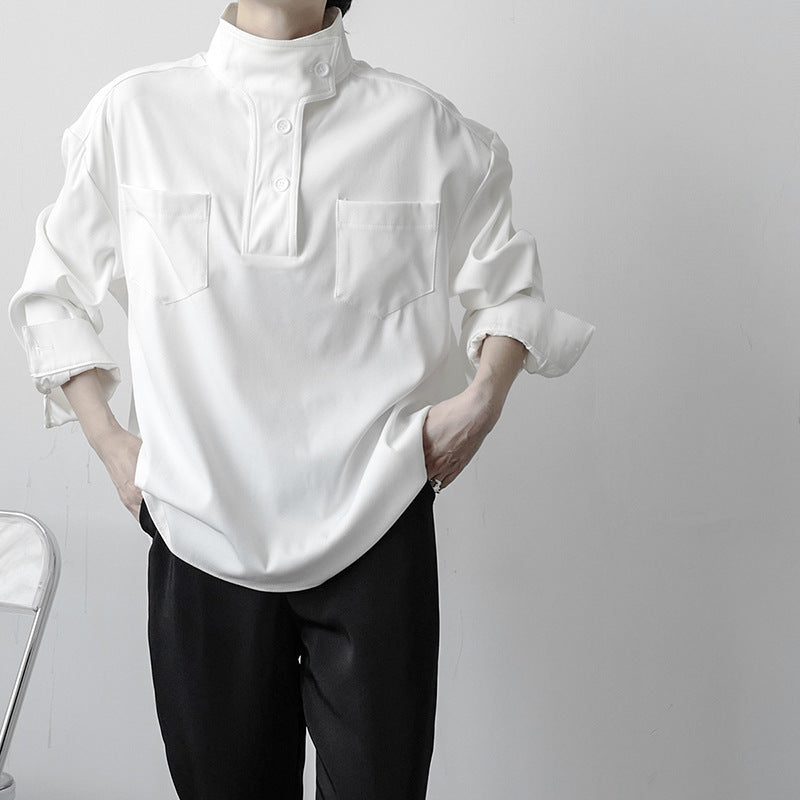 Soft Men’s Half Turtleneck Shirt - Stand Collar, Polyester