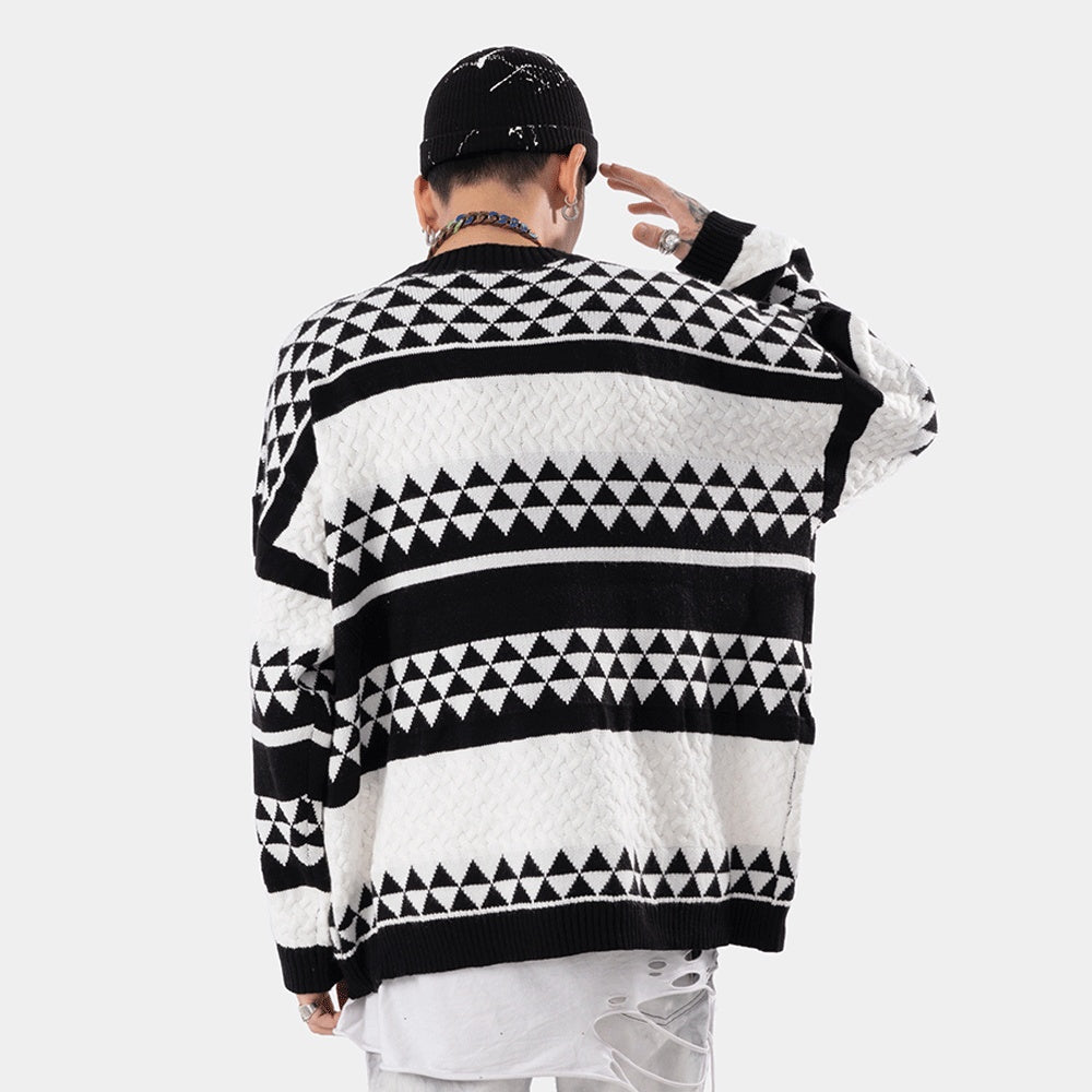 Pull jacquard chaud pour homme - Tricot coupe décontractée, décontracté