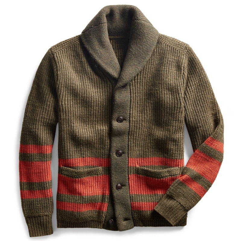 Warm Mens Cardigan Jacket - Shawl Collar, Cotton, Fall