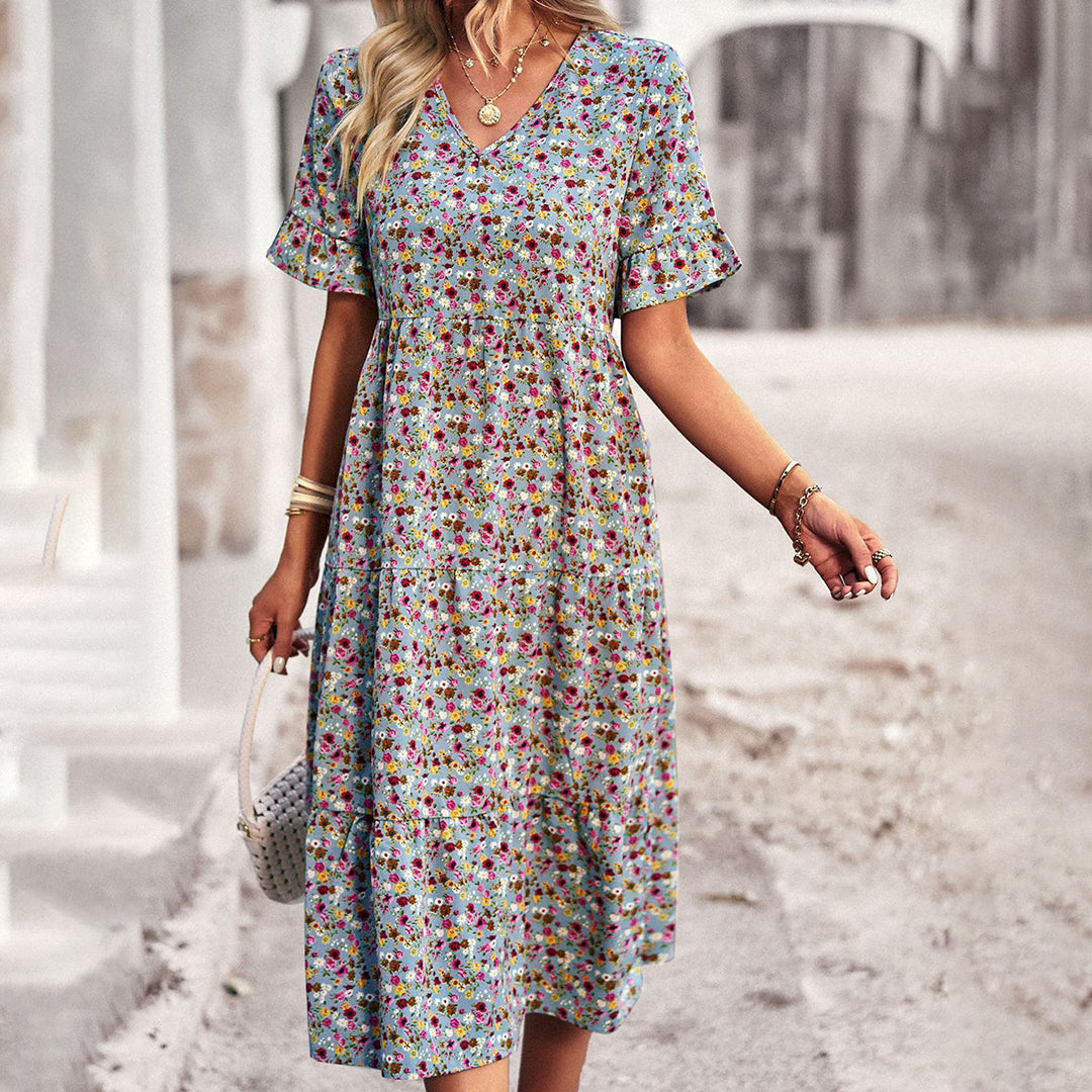 Variant image for Elegant Floral Print Midi Dress - Versatile Summer Wedding Guest Dress for Work and Social Occasions-17