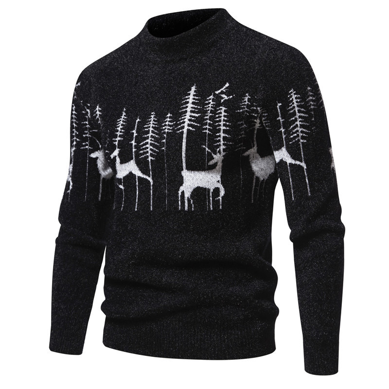 Warm Classic Men's Pullover - Crewneck Cotton Jacquard
