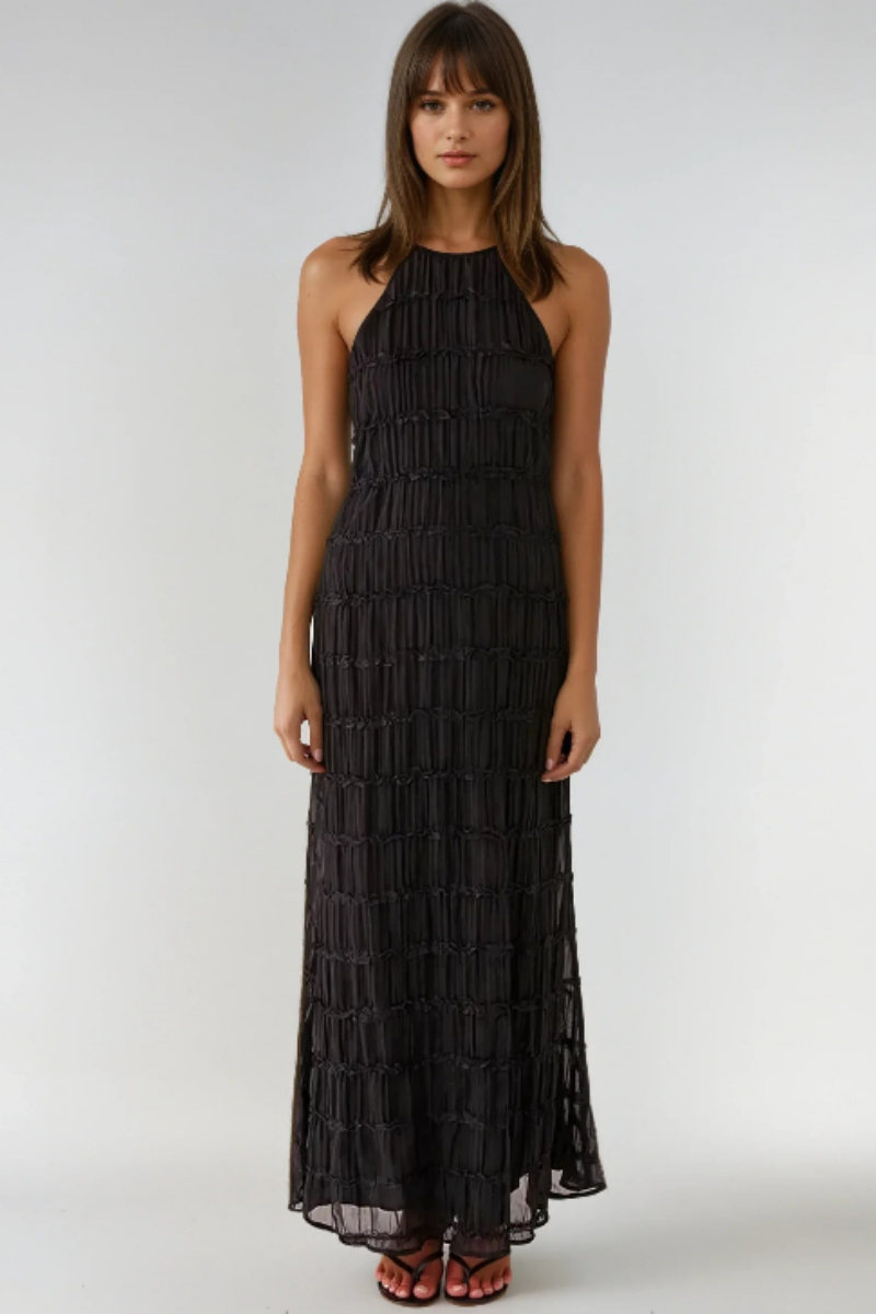 Variant image for Ethereal Halter Maxi Dress in Soft Nude with Pleated Layers - Elegant Long Dress for Women, Full-Length Design-6