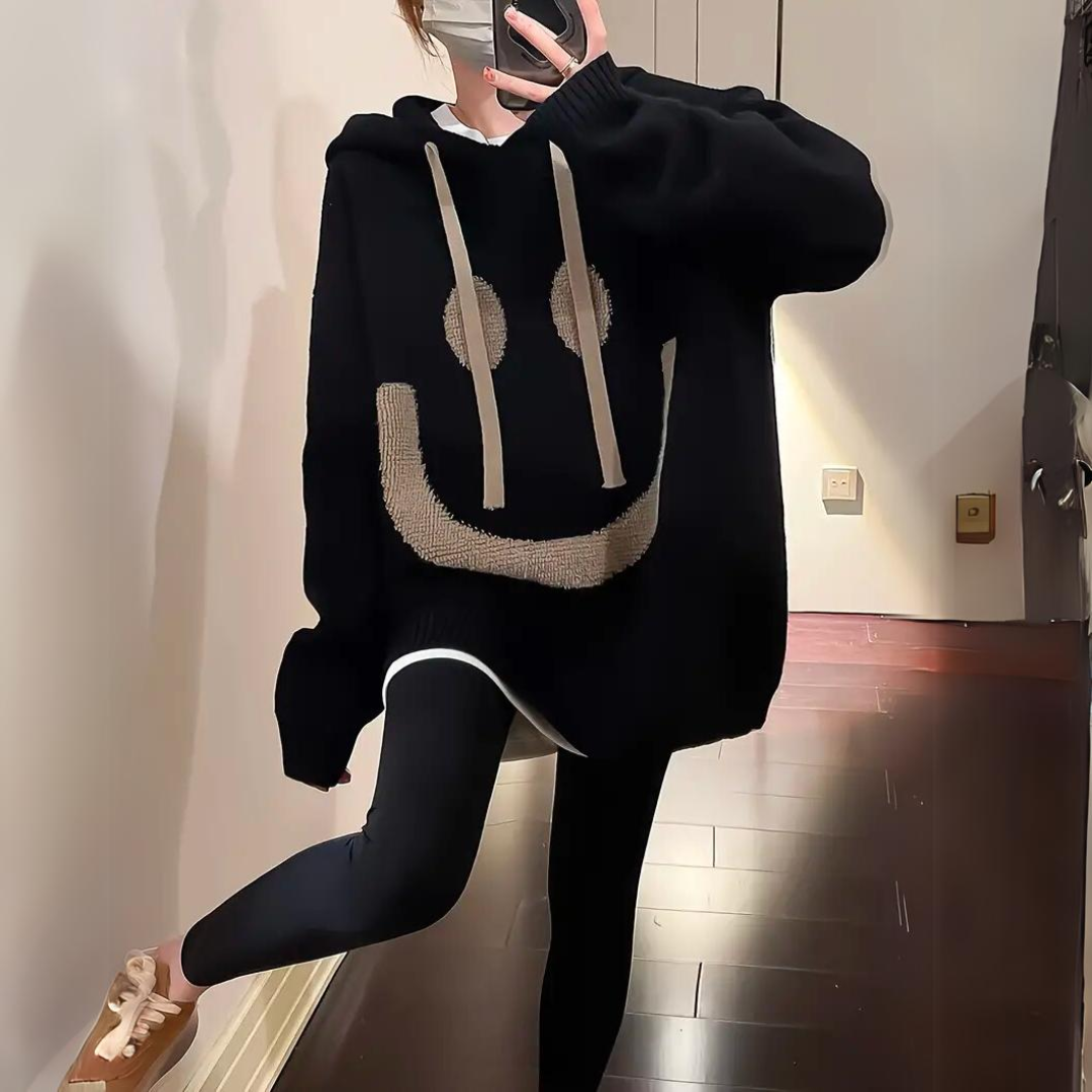 Oversized hyggelig damehoodie - boxy strik, afslappet tøj