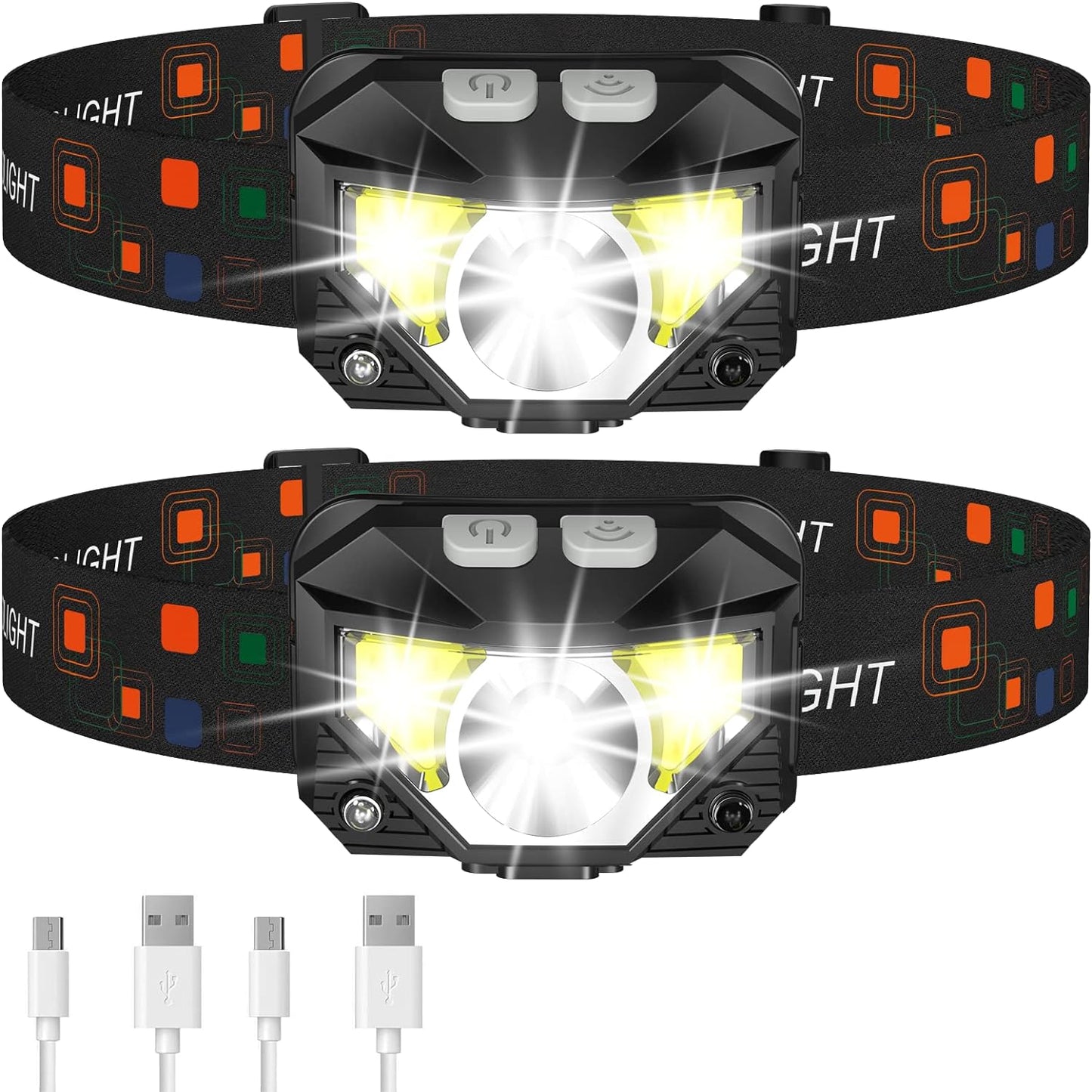 Stirnlampe 2er-Pack Wiederaufladbar Wasserdicht Bewegungsmelder Outdoor Camping TikTok Viral Nachtlauf
