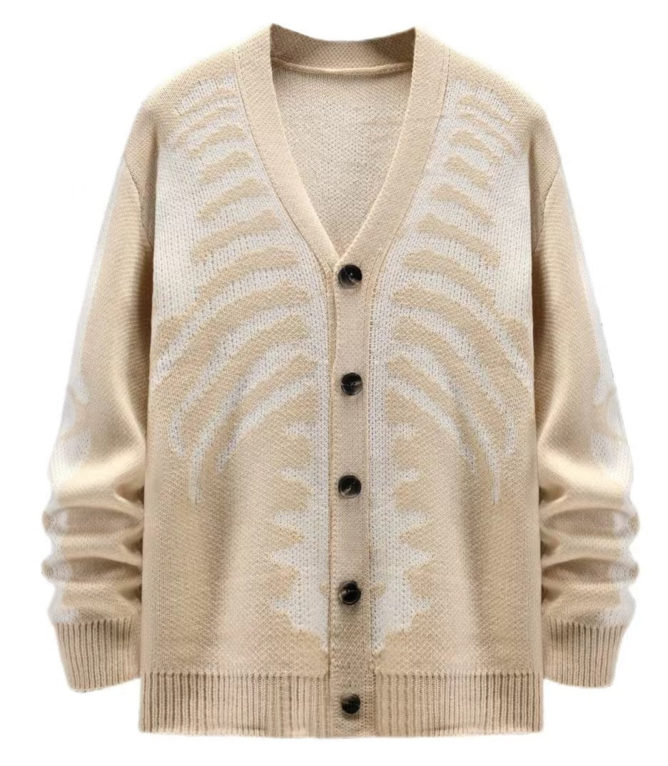 Oversized Men's Jacquard Cardigan - Skeleton Knit, Acrylic