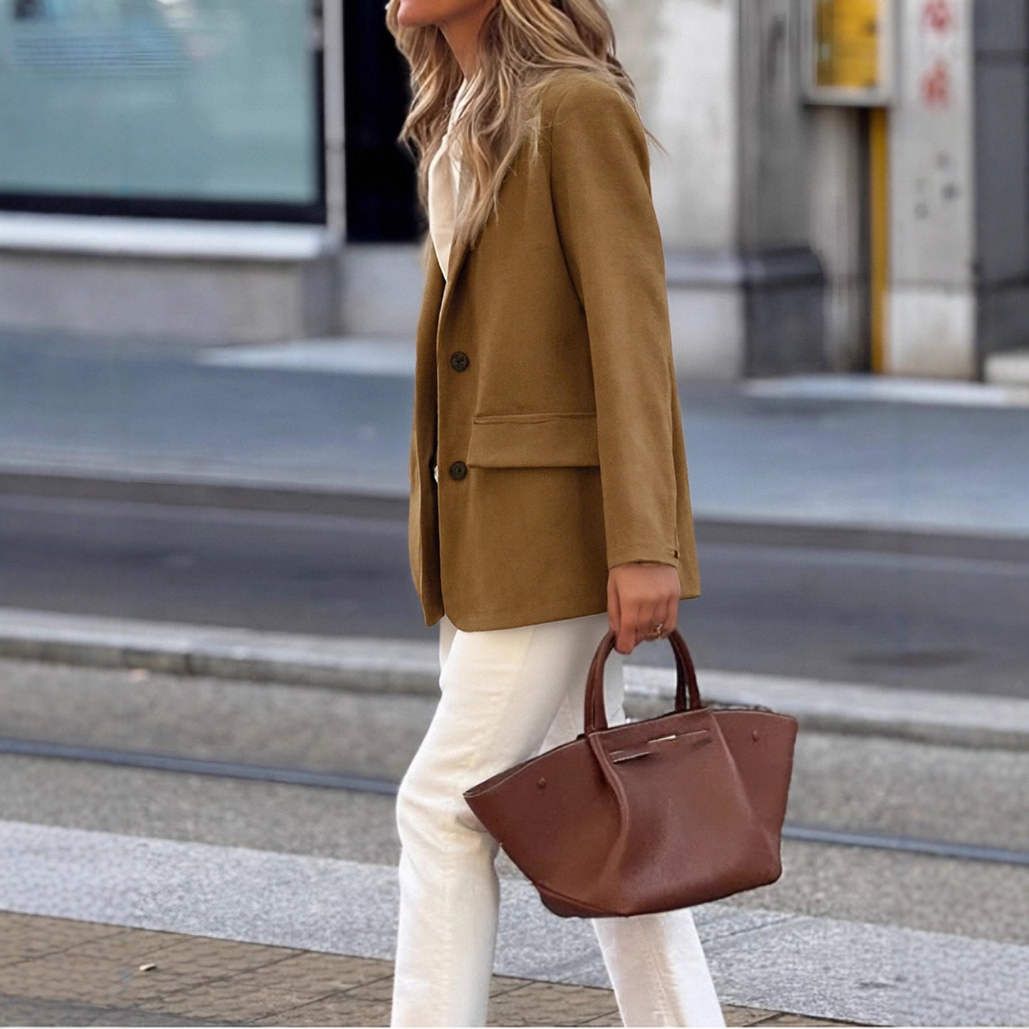 Lightweight Women's Suede-Look Blazer - Structured, Polyester, For Work and Commuting