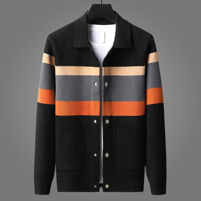 Soft Mens Cardigan Jacket - Relaxed Lapel, Polyester Casual