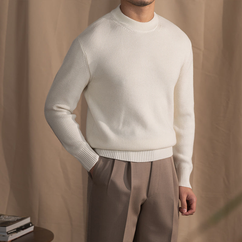 Varm Klassisk Herre Crewneck Trøje - Bred Rib Uldblanding