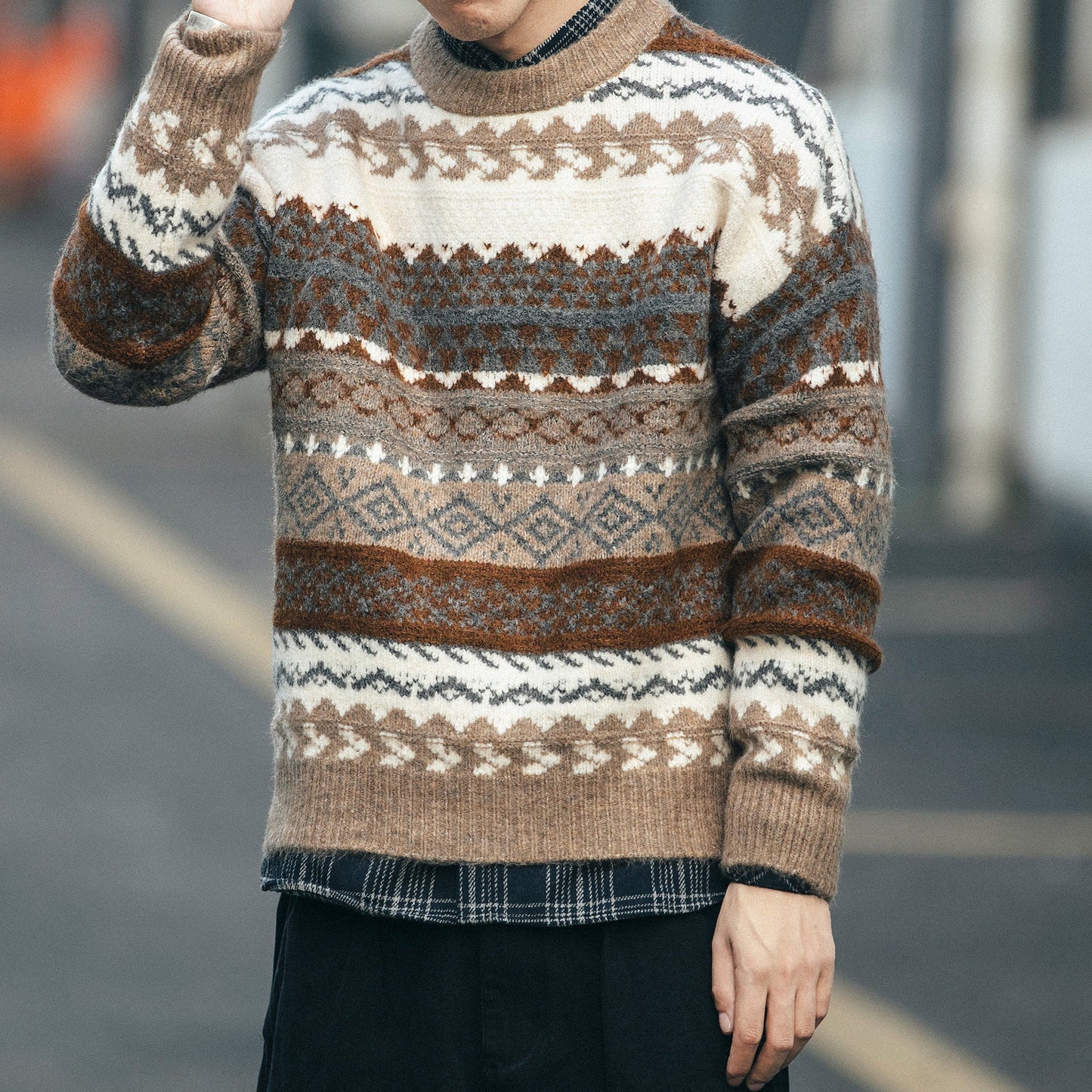 Suéter cálido y cómodo para hombre - Tejido jacquard holgado, invierno