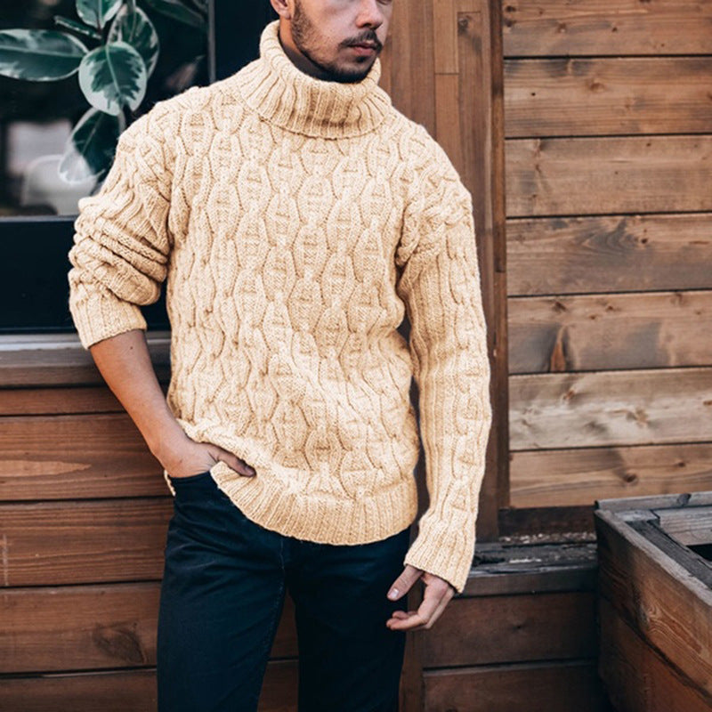 Warm Men's Turtleneck Sweater - Cable Knit, Wool Winter