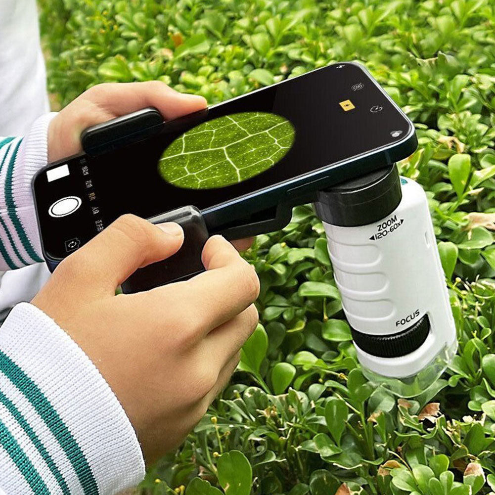 Microscope pour enfants, caméra loupe 60-120x avec 8 lumières LED, loupe scientifique éducative pour jeunes explorateurs