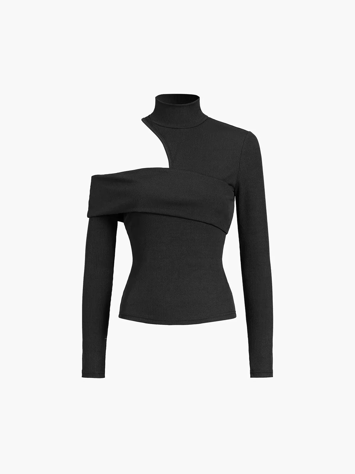 Fitted Women’s Pullover - Asymmetric Cutout, Ribbed Knit