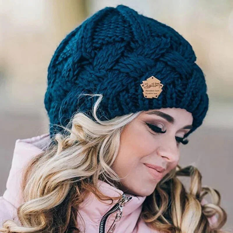 Warm Women's Knit Beanie - Cable Slouchy Cut, Soft Wool
