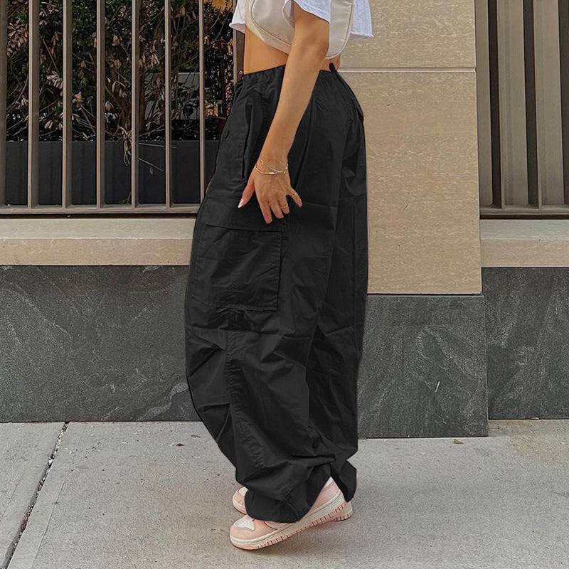Black Cargo Pants for Women with Adjustable Waist, Multiple Pockets, and Relaxed Fit for Versatile Styling-4