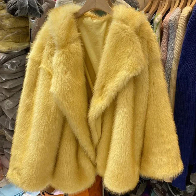 Warm Cozy Women Fur Coat - Oversized Cut, Plush Faux, Winter