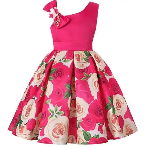 Soft girls' dress - one-shoulder knee-length floral, polyester, for party or wedding