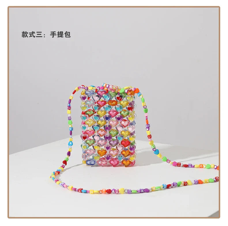 Perlen-Tasche Herz-Perle Mini-Schultertasche Handgewebte Jelly Bunte Geldbörse Sommer 2025 Trendiges Geschenk Accessoire