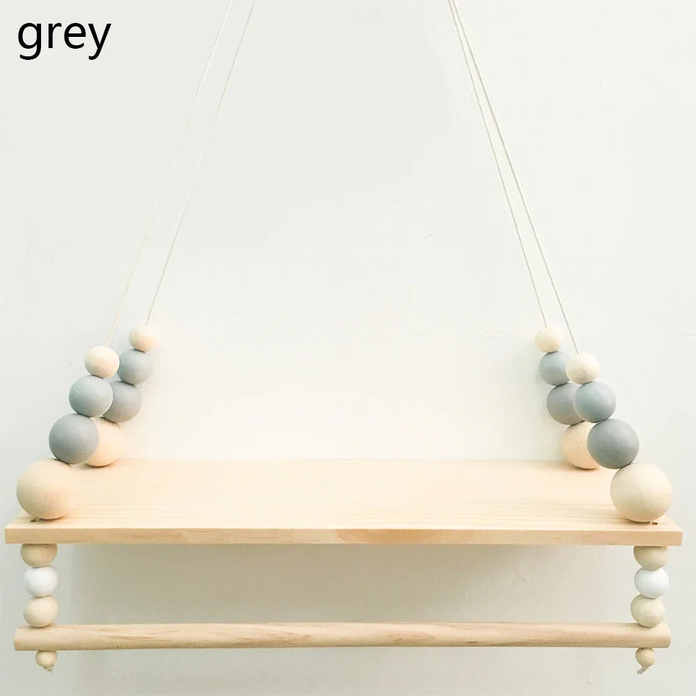 Wooden Wall Shelf With Clothes Rack Nordic Hanging Shelf Kids Room Fall 2025 Rope Storage Organizer