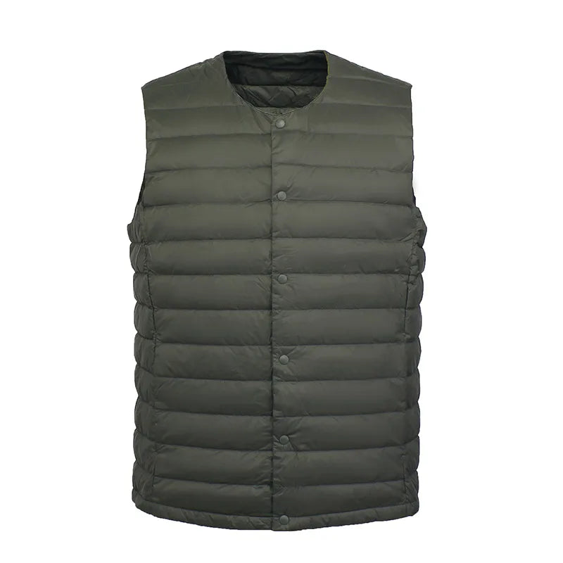 Lightweight Men's Down Vest - Short Quilted, Nylon Layering