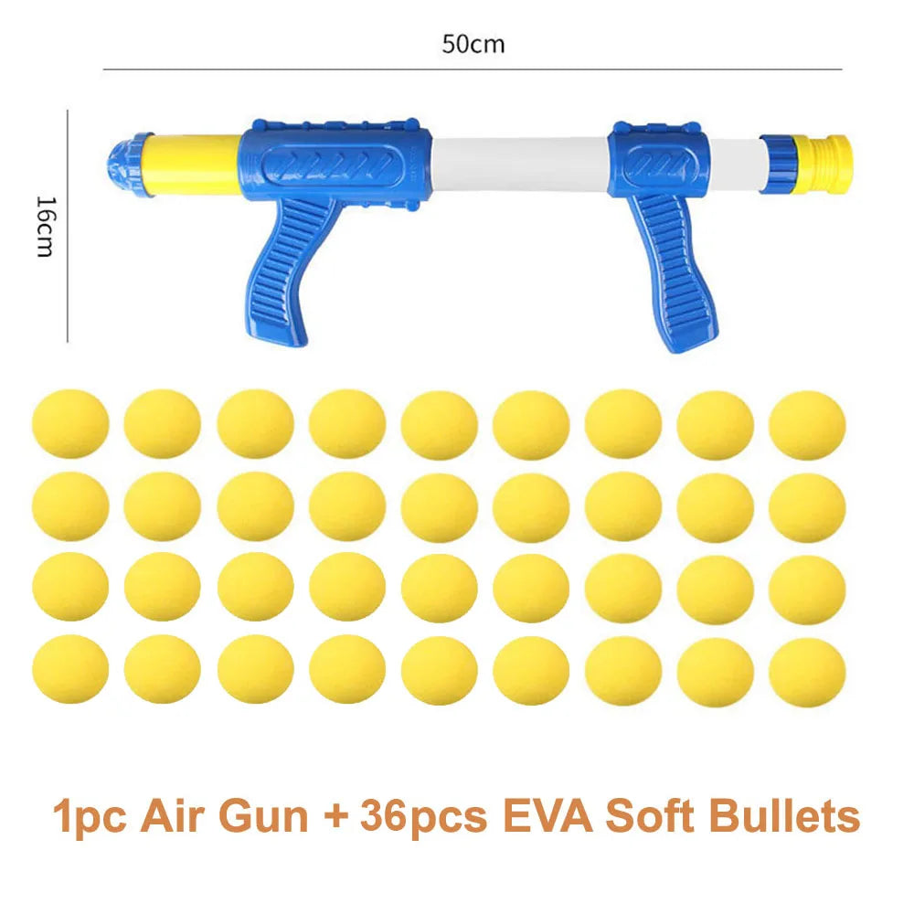 Pistola a palline di schiuma per bambini, giocattolo sparabolle morbide ad aria compressa, da scrivania, per interni ed esterni, autunno 2025, gioco sicuro in EVA