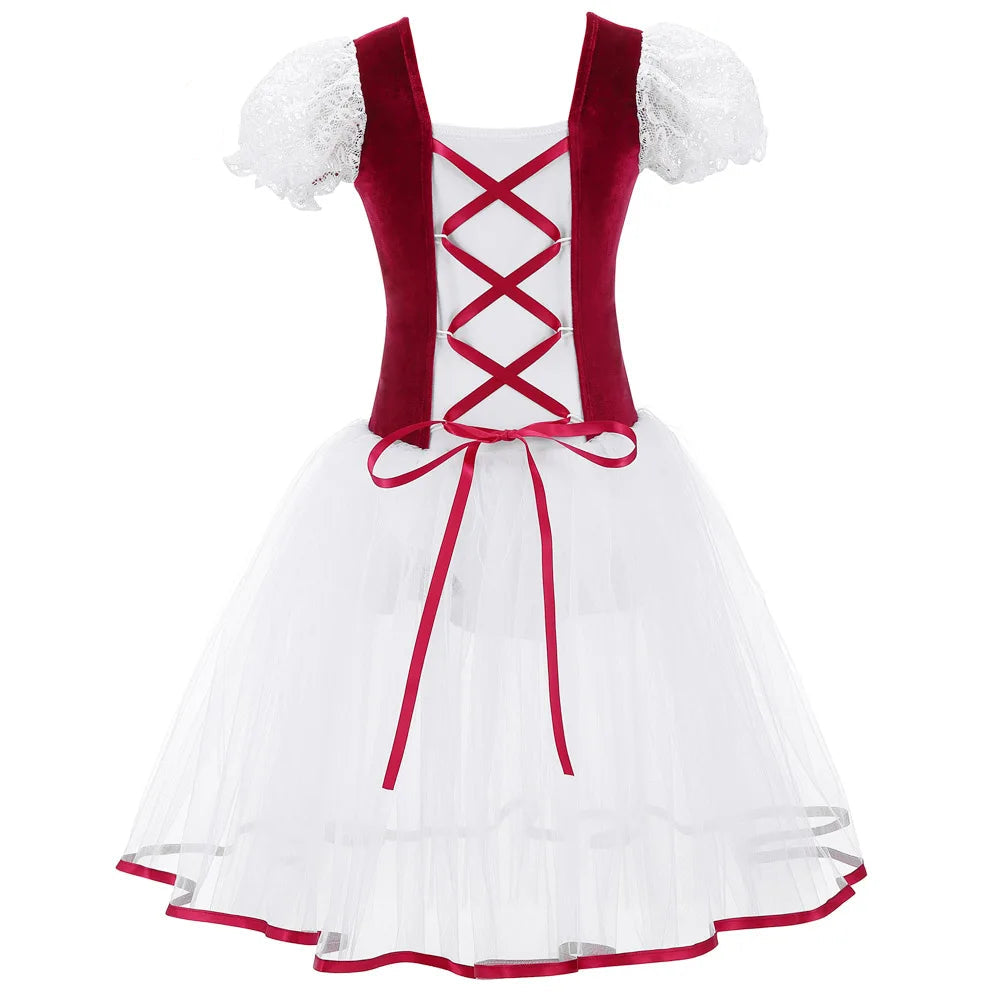 Breathable girls' ballet tutu dress – velvet bodice, tulle skirt, short puff sleeves, for dance class
