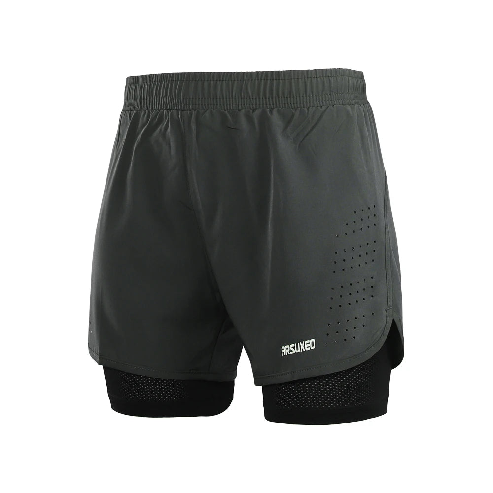 Stretchy men's 2-in-1 running shorts - longer liner, polyester blend, for jogging and gym