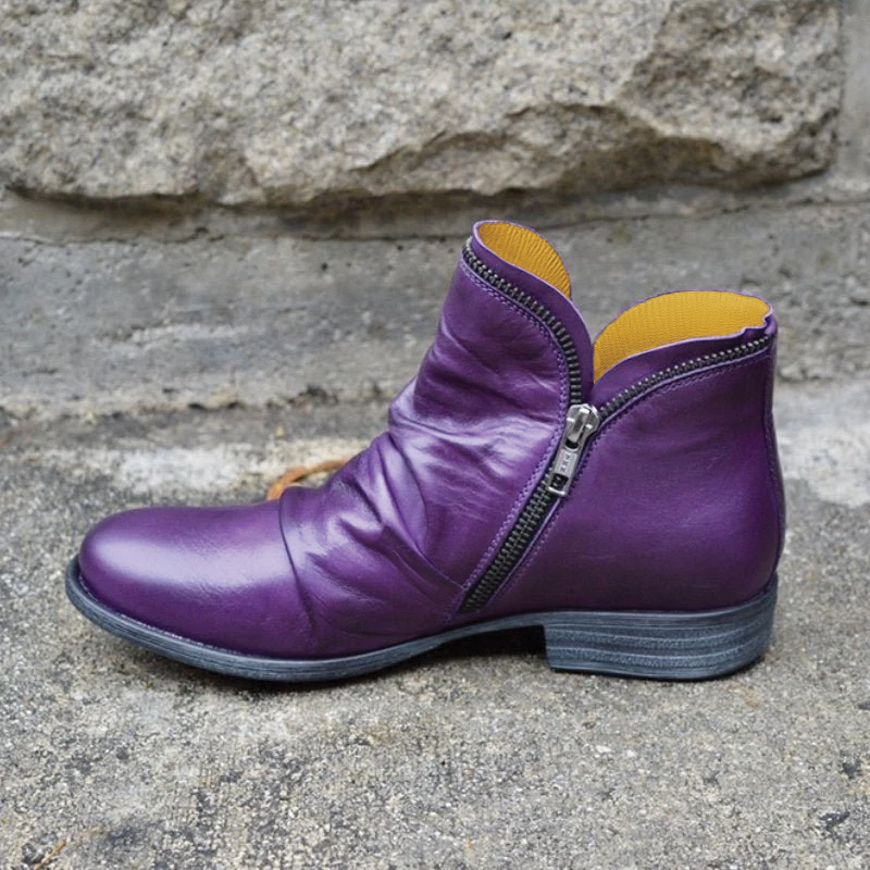 Warm Women’s Ankle Boots - Slouchy Zip Leather, For Fall