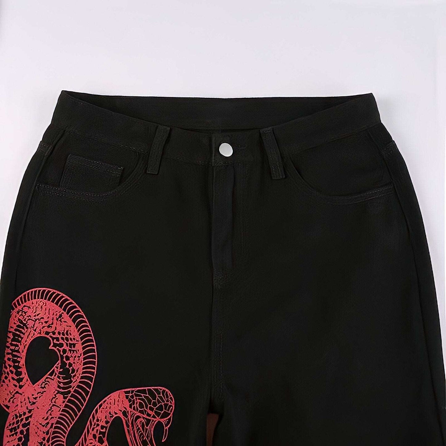 Dragon Embroidered Stretch Denim Jeans with Gold Brushstroke and Kanji Calligraphy Design-6