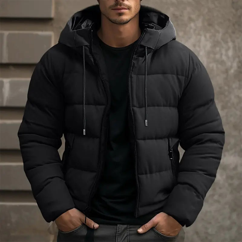 Warm Men's Puffer Jacket - Hooded, Insulated, Commuter