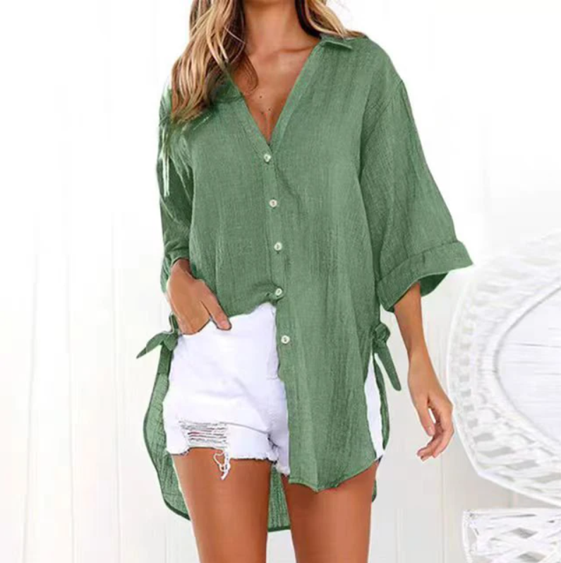 Lässiges Damenhemd – V-Ausschnitt, atmungsaktive Baumwolle, für den Alltag 9