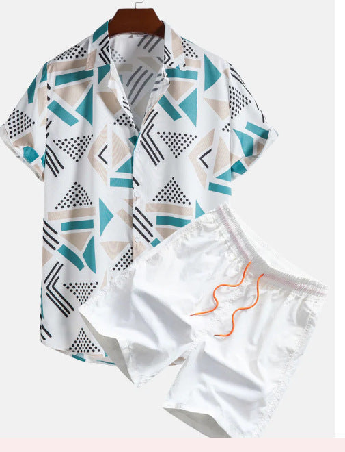 Leichtes Herren Freizeit Set – Kurzarm Hemd mit bequemen Shorts, Digitaldruck, für den Alltag 2