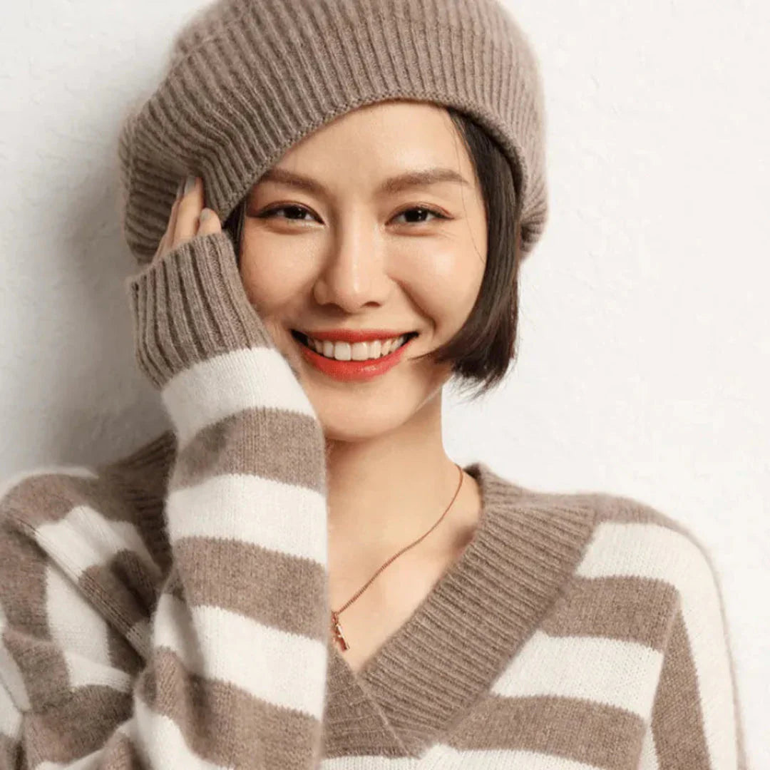 Blød Kvinders Cashmere Baret – Ribbet Foldover Bånd, Vinter