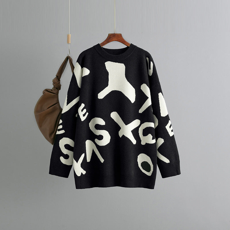 Oversized Cozy Women's Graphic Sweater - Crew Knit Winter