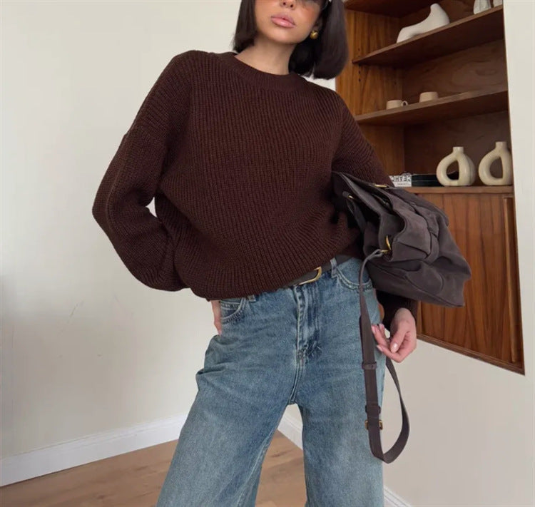 Oversized Cozy Womens Knit Sweater - Relaxed Fit, Ribbed